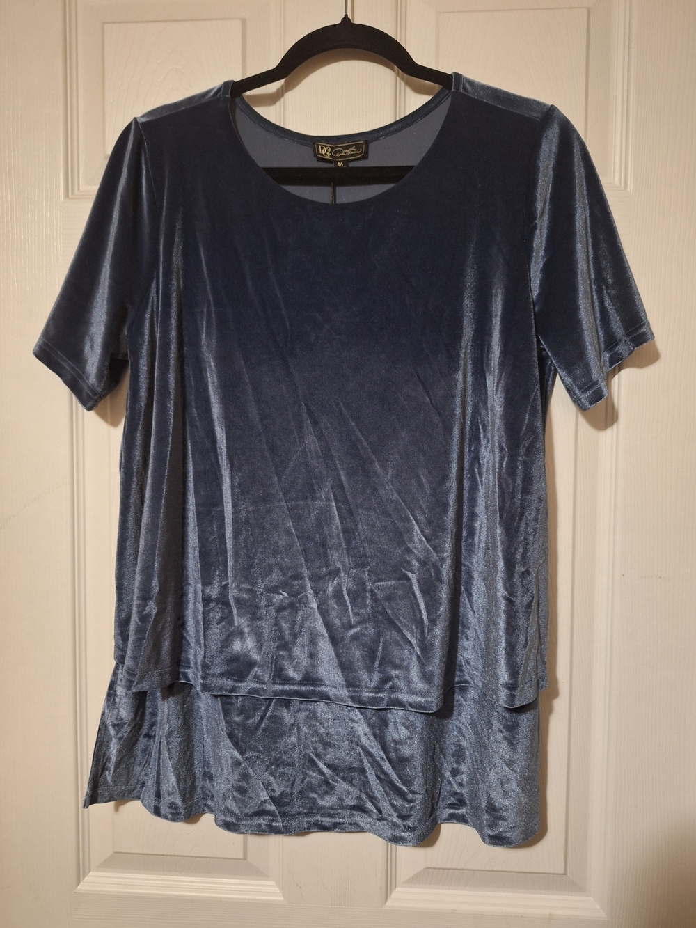 DG2 by Diane Gilman Dusty Blue Velvet Short Sleeve Tunic